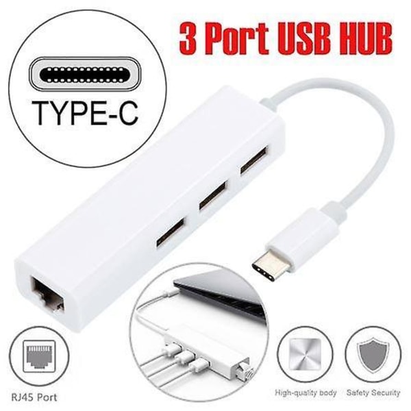 Usb-c Lan Rj45 Nätverks Ethernet Adapter Kabel 3 Usb 2.0 Hub Port