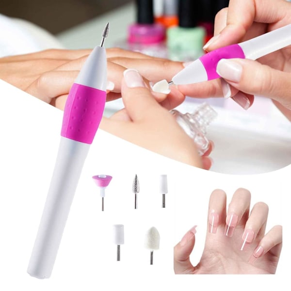 Elektrisk Nagelfräspenna med 5 Fräsbitar, Elektrisk Manikyrfrässet, Multifunktionell Bärbar Nagelfil, Polering, Slipning