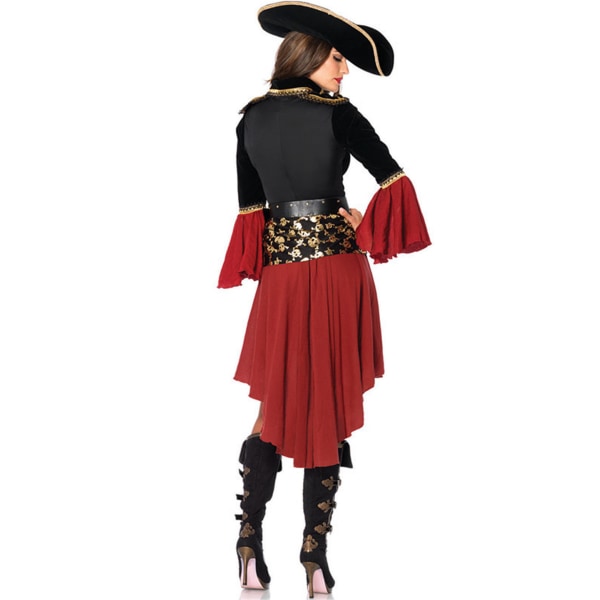 Naisten Cruel Seas Pirate Captain -asu, jossa on vyö, hattu, musta/burgundinen, 2XL
