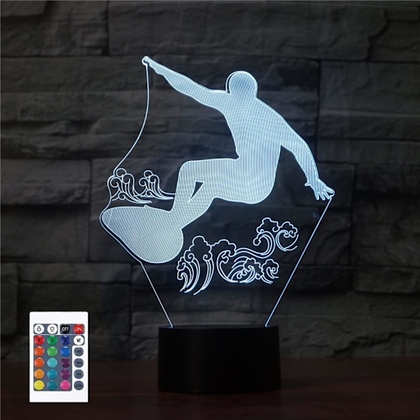 3D Surfing Fjärrkontroll 16 Färger Nattlampor Illusion Akryl LED Bord Sänglampa Barn Sovrum Skrivbords Dekoration Födelsedagspresenter Leksak för Barn