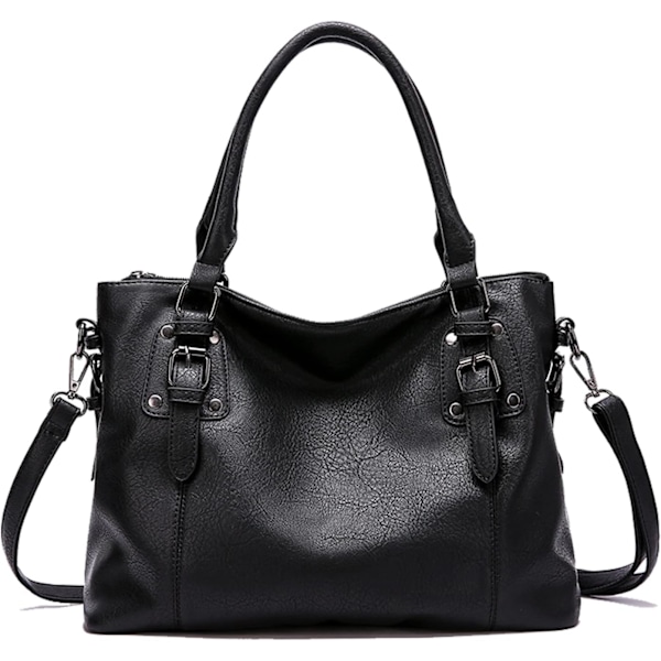 Damväskor Mjuka Läder Retro Vintage Designer Topphandtag Casual Fickor Dam Tote Axelväskor，Svart