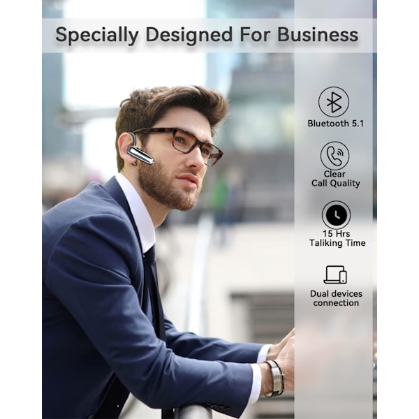 Bluetooth-hodetelefoner, trådløse Bluetooth 5.0 ørepropper med håndfri mikrofon, 8 timers spilletid