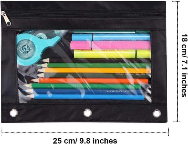 Blyantpose 3 Ring, Lynlås Blyantpose Etui Binder Kosmetikpung Sort 2 Pak 2Black