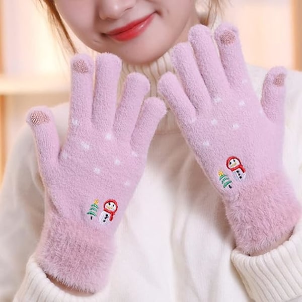 Vantar, Stickade Varma Vantar Hel Finger Plysch Vantar Snögubbe Vantar Elastisk Manschett Broderad Vante för SMS