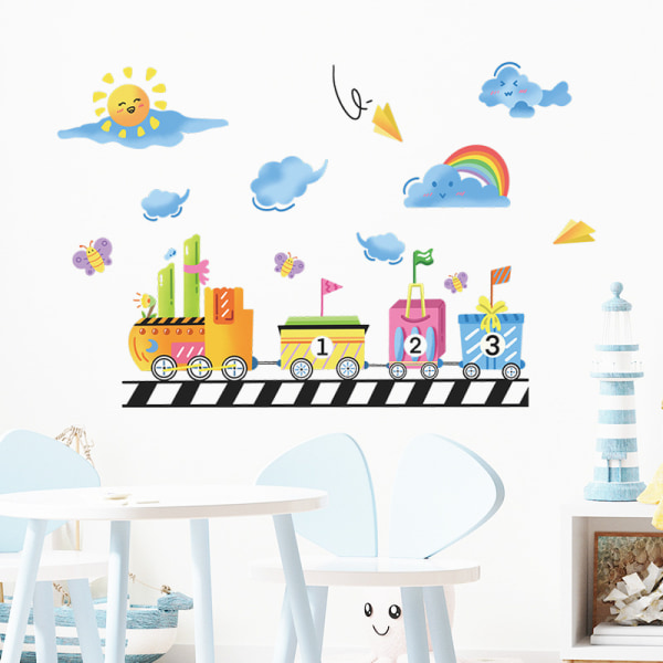 Rainbow and Train Kids Wall Stickers Peel and Stick Removable for Nursery Bedroom Living Room Art murals Decorations