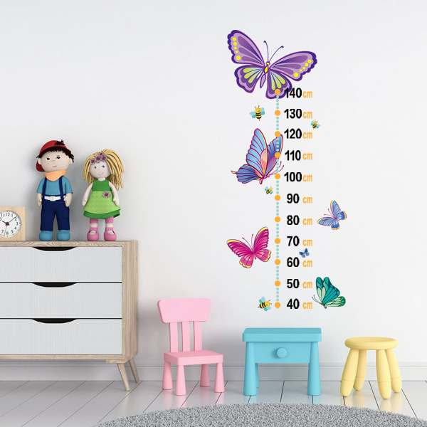 Sarjakuva korkeuskasvukaavio seinätarra Moniväriset perhoset lastenhuoneen makuuhuoneen olohuoneen sisustukseen