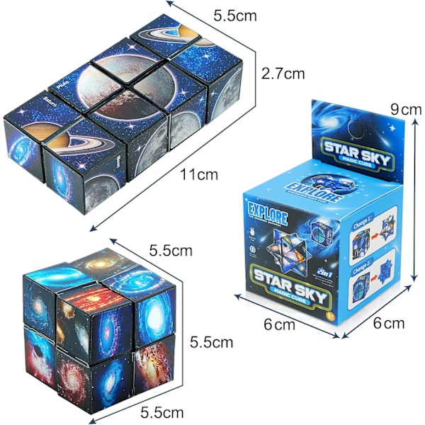 Stjärnkub, 2 i 1 Combo Infinity Cube Fidget Leksak Magisk Stjärnkub Slät Yta Magisk Kubpussel för Stress- och Ångestlindring Mini Leksaker