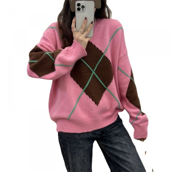 Damtröja Crewneck Lös Pullover Chunky Tröja Stickad Jumper Toppar