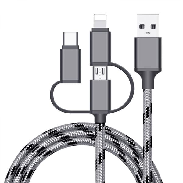 3 i 1 Multi Snabb Laddningskabel 3A Nylonflätad USB A till Lightning/Typ C/Micro USB Laddare