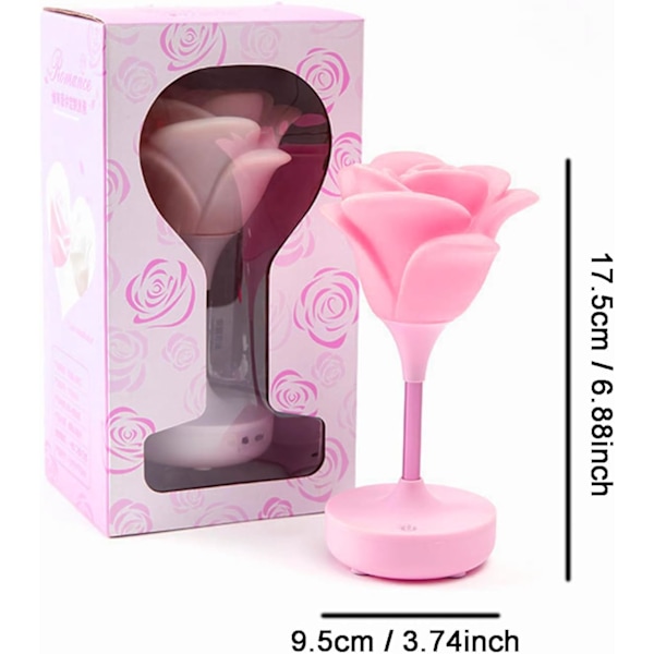 Blomsterbordlampe Stående Rosa Rose LED USB Sengelampe for Stue Kontor Lesing, Kreativ Valentinsdag Bursdagsgave til Elsker Kvinner