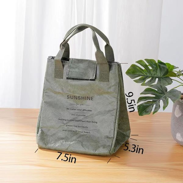 Lunchväska - Lunchlåda - Damisolerad lunchväska - Återanvändbar och lätt att bära liten lunchväska - Tyvek-material - Perfekt för vardag och arbete Army Green