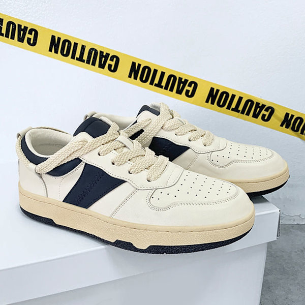 Herr Sneakers Enkla Snygga Konstgjorda PU Gummi Mjuka Andningsbara Herr Casual Skor för Daglig Utomhus Beige Blue 40 Male