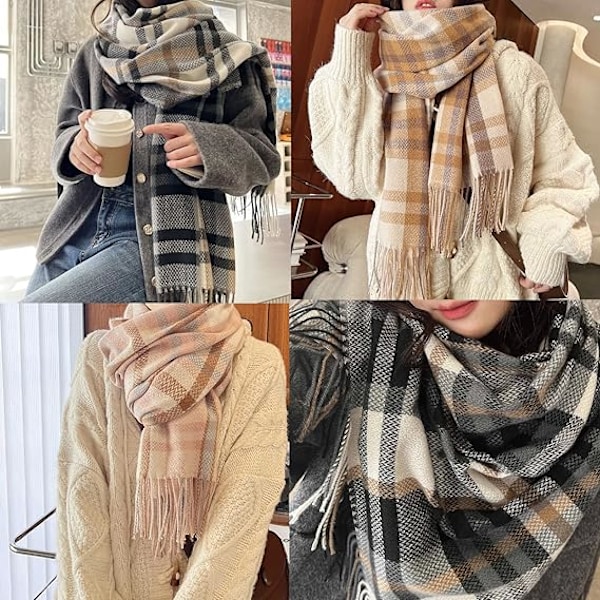 Sjal för Kvinnor Vinter Höst Cashmere-Känsla Flerfärgad Rutiga Sjal Mode Långa Sjal Kollade Halsdukar Mjuk Varm