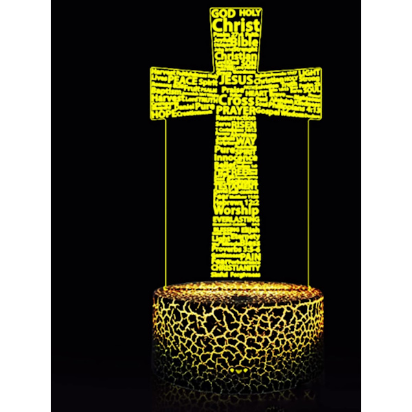 3D Jesus Kors Nattlampa Bordsskiva Optisk Illusion Lampor 16 Färgväxlande Ljus LED Bordlampa Jul Hem Kärlek Födelsedag Barn Barn Dekoration Present