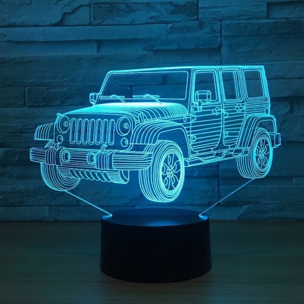 3D LED Bil Nattelykt Gradient Jeep Form USB Sengelampe Soverom 3D Bordlampe USB Innendørs Dekor Atmosfærisk Lampe Bursdagsgave