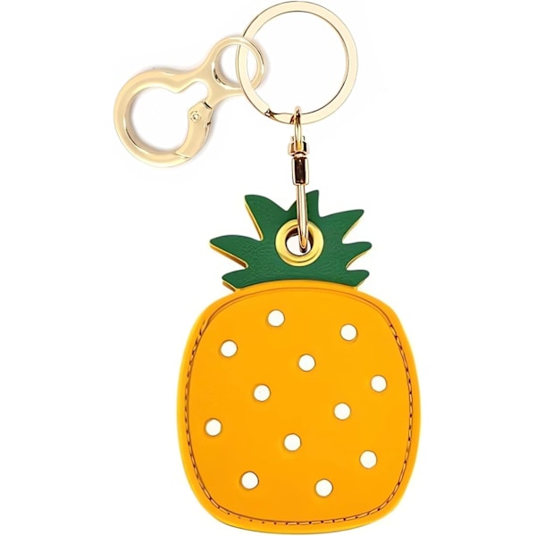 Læder nøgleringholder etui kompatibel med Apple AirTag, sød beskyttende Air Tag cover med nøglering, anti-scratch finder GPS tracker etui til Another Pineapple