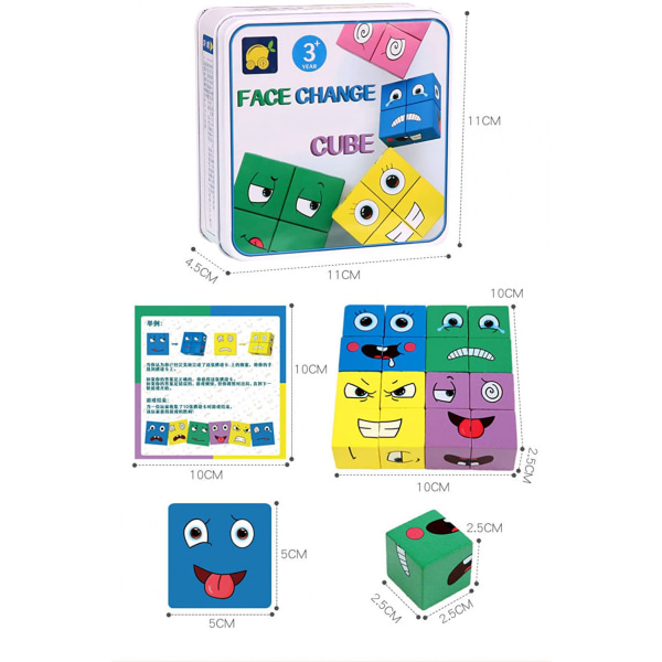 Face Change Cube Game Wooden Expressions Matching Block Palapelit Rakennuspelit Lelut lapsille