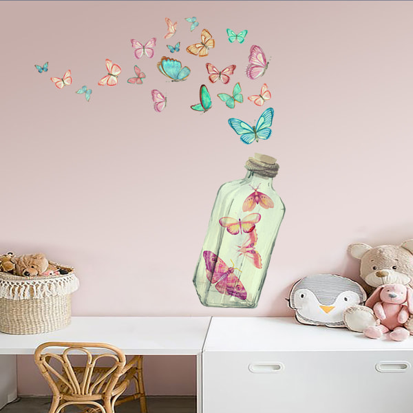 Lasipullo värikäs valokukka perhonen seinätarra Valoisa seinätarra, kodin sisustus