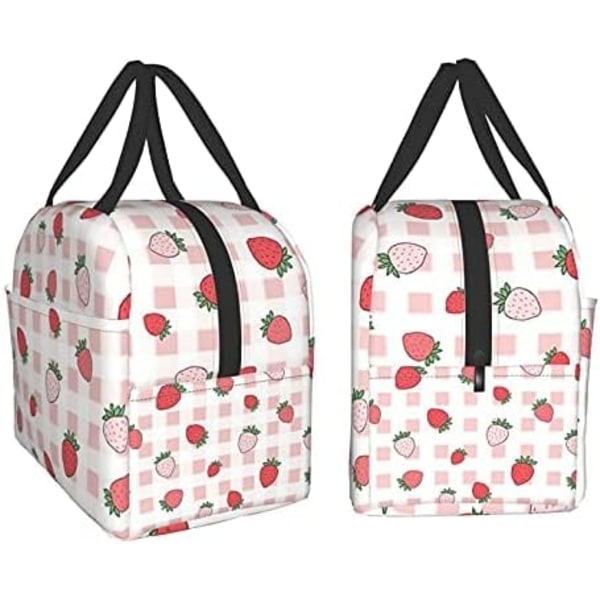 Unisex Flot Pink Jordbær Frokostpose, Holdbar Oxford Klud med Aluminiumfolie Isolering, Vandtæt og Genanvendelig, Ideel til Arbejde, Rejser, Picnic Pretty Pink Strawberry One Size
