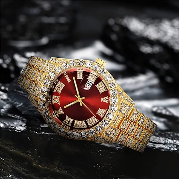 Herre Diamant Ur Mode Krystal Rhinestone Quartz Analog Ur Is Ur Armbåndsur
