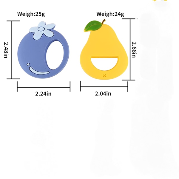 Baby Bideringe Legetøj BPA-Fri Soothing Bideringe Tyggelegetøj Søde Frugtformer 2 Stykker Sæt Oplysningslegetøj til Børn Over 6 Måneder