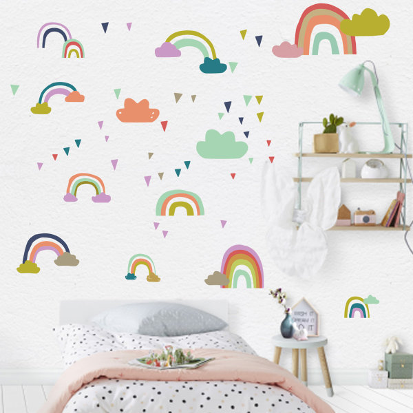 Färgglada regnbågsmoln Väggdekaler Geometri Trianglar Väggdekaler, Barn Barn Baby Hemrum Gör-det-själv-dekorativa väggmålningar