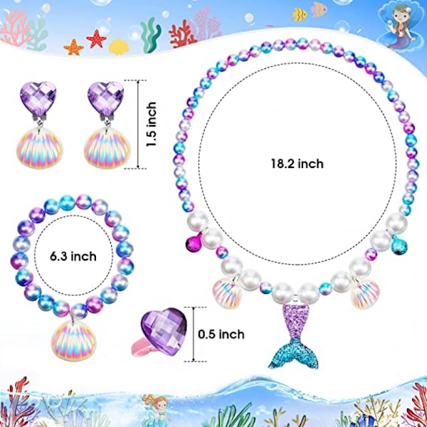 5-delat sjöjungfru halsband armband set sjöjungfru smyckesset inklusive skal halsband armband ring örhängen sjöjungfru festkläder smycken tillbehör (P