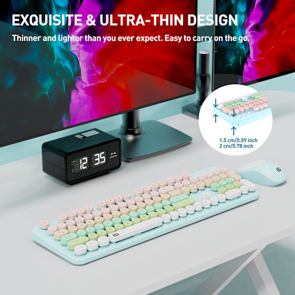 2,4 GHz Trådlöst tangentbord och musset med omkopplarknapp Fullstort tangentbord Kompatibelt med bärbar dator/PC/Notebook/Smart TV (Rosa+Blå)