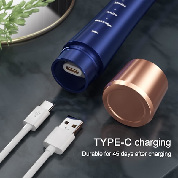 Smart Elektrisk Tandborste med 5 Lägen, IPX7 Vattentät Reselektrisk Tandborste för Vuxna, Resor, Vänpresent, (3 st Utbytbara Borst Huvuden) Blue