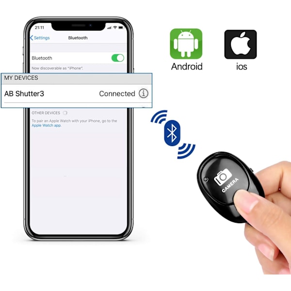 Trådløs kamera fjernbetjening - Trådløs fjernbetjening til iPhone & Android telefoner iPad tablets, bærbar selfie klikker til fotos og videoer
