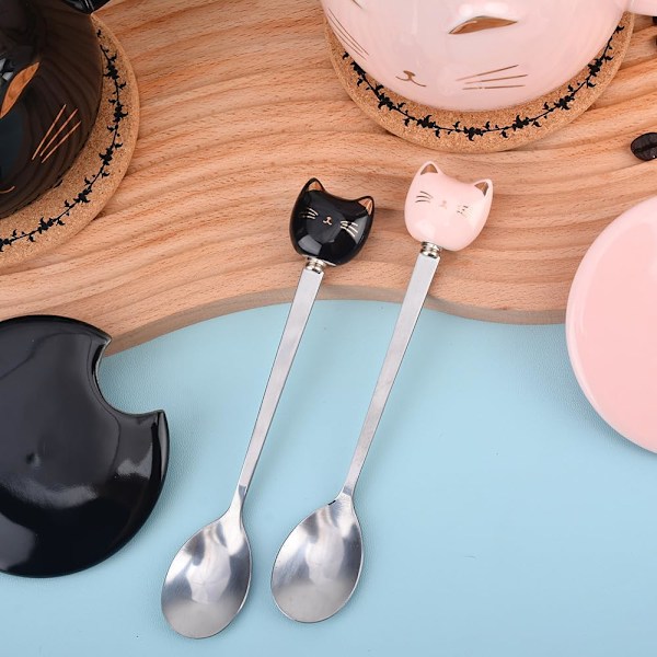Pink Keramik Kaffeekop med Sød Kat Håndlavet Tekop med Rustfrit Stål Ske Kitty Kop Unik Fødselsdag til Piger Kvinder