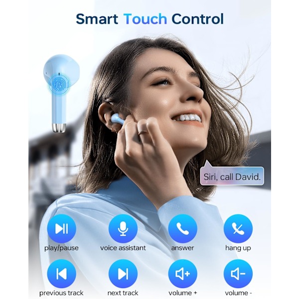 Trådløse øretelefoner, Bluetooth 5.3-hovedtelefoner 40 timers spilletid med opladningsetui, IPX5 vandtætte stereo-øretelefoner med mikrofon til iOS og Android Blue