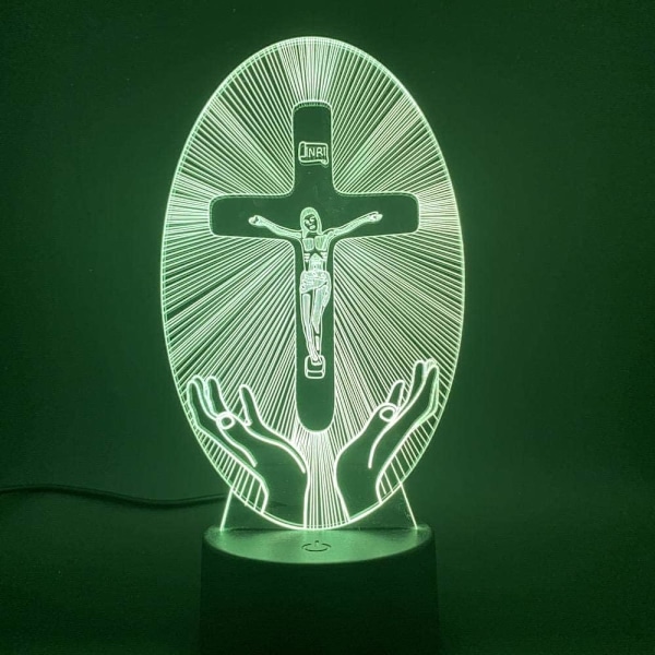 3D Illusions nattlys skrivebordslampe Kristendom Jesus Korsveien Visualisering Krusifiks Bibelen Fromt Dekorasjon Led 7 Farge Skiftende fo