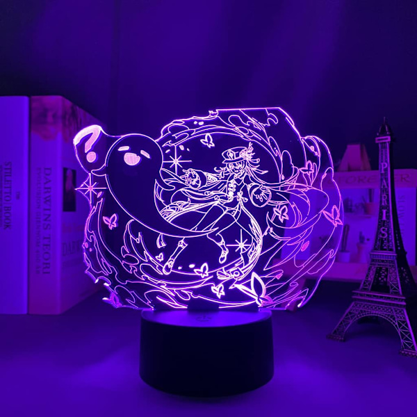 3D LED Natlampe Genshin Impact Hu Tao Akryl LED Lampe Spil
