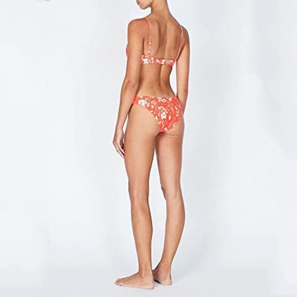 WJSM Damtriangel Bikini Rynkad Texturerad Scoop Volang Tryck Rynkad Elastisk Baddräkt Tvådelad Baddräkt Red XL