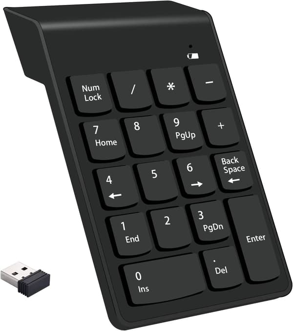 Trådløst numerisk tastatur 18 taster Bærbart nummertastatur med 2,4G Mini USB-mottaker for bærbar PC, stasjonær PC, Surface Pro