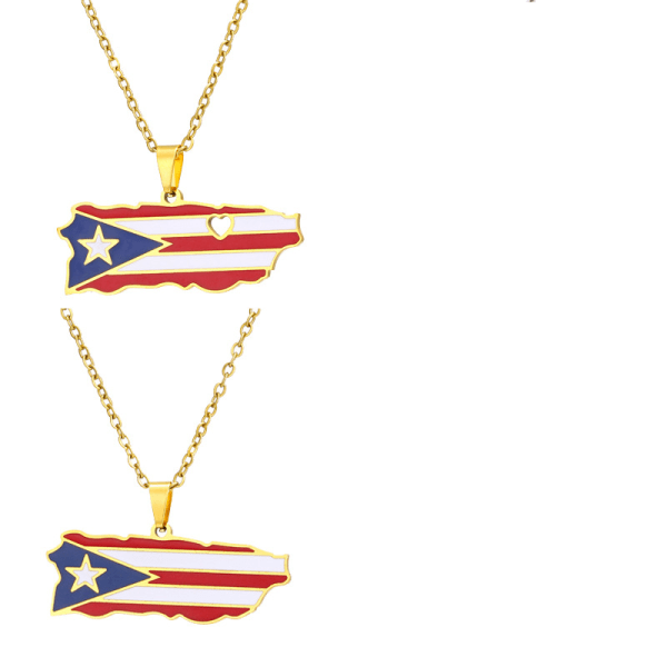 2 kpl Fashion Ladies Map kaulakoruja, ruostumatonta terästä Puerto Ricon sydänkartan riipus kaulakoru, paras lahja perheelle (kulta)