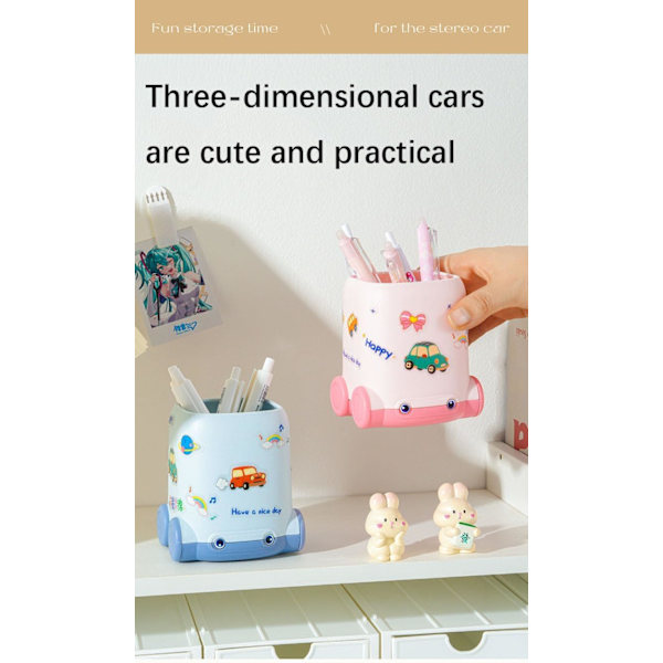 Pennhållare Behållare Bilform Kawaii Multifunktionell Penn-/blyertshållare Livlig Skrivbordsorganisatör Tillbehör Sminkförvaring Gåva (Blå) blue