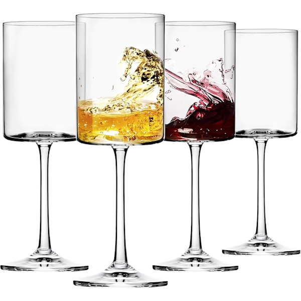 14oz vinglas set om 4, fyrkantiga vinglas för vitt vin, kristallmoderna stjälkta glas Clear 14oz