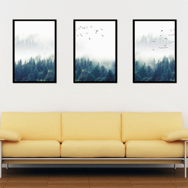 Wekity Misty Forest Väggkonst Canvas Tryck Affisch, Enkelt Mode Fotografi Konst Dekor för Hem Vardagsrum Sovrum Kontor (Set om 3 Oinramade, 6''x8'' 8''x10'' 10''x12'')