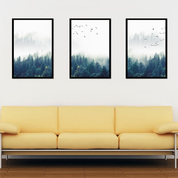 Wekity Misty Forest Wall Art Canvas Print Poster, Enkel Fashion Fotografi Kunst Dekoration til Hjem Stue Soveværelse Kontor (Sæt med 3 Uindrammet, 6''x8''),