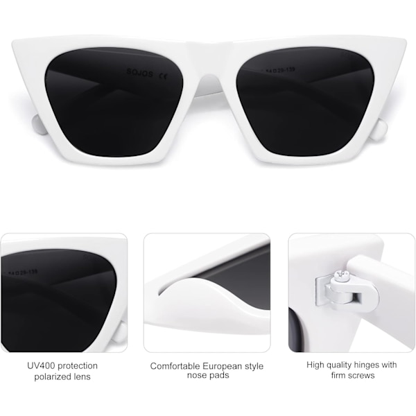 Överdimensionerade fyrkantiga Cateye polariserade solglasögon för kvinnor och män Raw White Grey