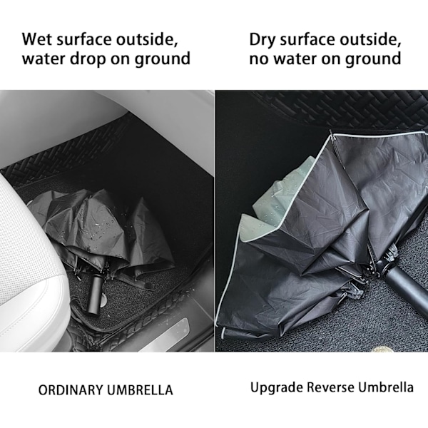 Automatisk öppning Stor kompakt omvänd paraply för regn och UV-skydd Invändiga hopfällbara paraplyer med reflekterande säkerhetsremsa Bärbar för män och Light green L