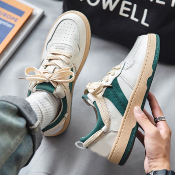 Herr Sneakers Enkla Snygga Konstgjorda PU Gummi Mjuka Andningsbara Herr Casual Skor för Daglig Utomhus Beige Grön 41 Man Green 41 Male
