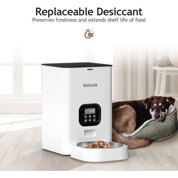 Automatiske kattefoderautomater - Tidsindstillet kæledyrsfoderautomat til katte og hunde med tør foderdispenser, tørremiddelpose, programmerbar portionskontrol, 4 daglige måltider, 10s White Opaque 4L
