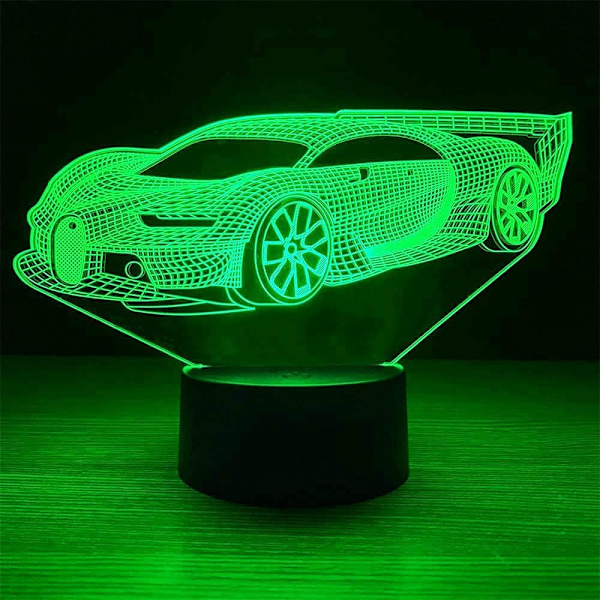 3D Sportsvogn Natlys Bordsklampe Optisk Illusion Lamper 7 Farveskiftende Lys LED Bordlampe Julegave Hjem Kærlighed Fødselsdag Børn Børn Gave
