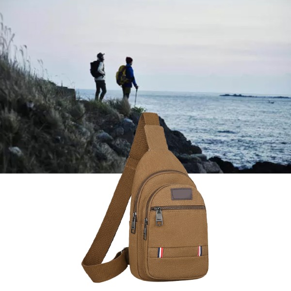 Slingväska Hållbar Canvas Sling Ryggsäck Justerbar Rem Bröstväska Snygg Resväska Axelväska för Män  Fri Storlek Coffee