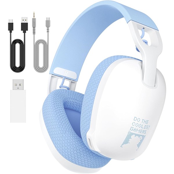 Trådlöst Spelheadset, 2.4GHz Bluetooth 5.3 Spelhörlurar med ENC Brusreducerande Mikrofon, 3.5mm Jack Trådbunden 3-i-1 Spelhörlurar White