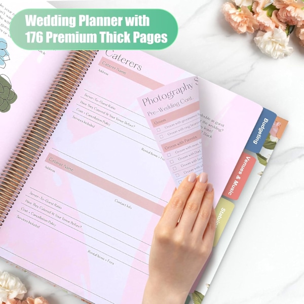 Bröllops Plannerbok 176 sidor, Bröllopsplanerare med Checklistor Fickkalender, Bröllopsmapp för Bruden, Unik Förlovningsgåva