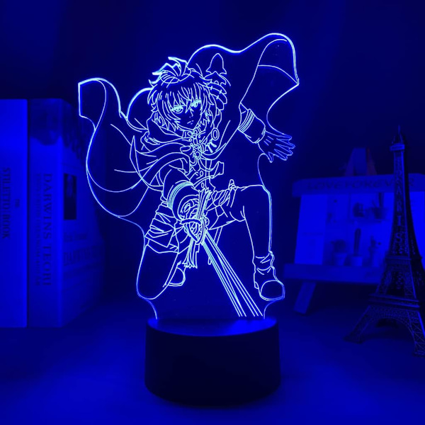 Anime 3D Illusion Manga Mikaela Hyakuya Figur Natlampe LED Bordlampe Skrivebordslamper Natlys 7/16 Farver USB Belysning Soveværelse Hjem Decor